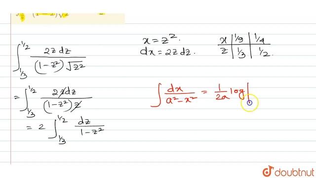int_((1)/(9))^((1)/(4))(dx)/((1-x)sqrt(x))=log.(3)/(2) | 12 | DEFINITE INTEGRAL | MATHS | CHHA... смотреть онлайн