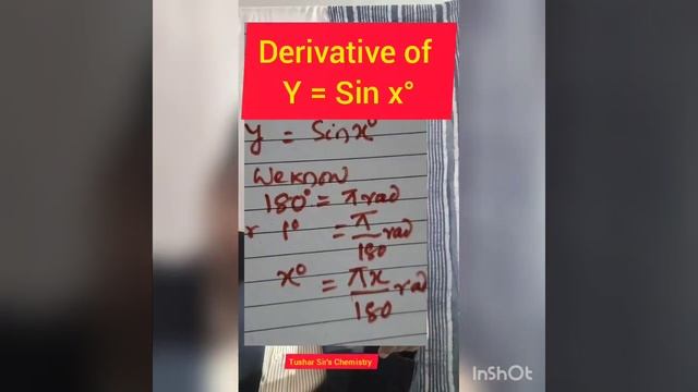 Derivative of the function, Y = Sinx° 180° is equal to pie radian, Derivative of y = sinx is, cosx смотреть онлайн