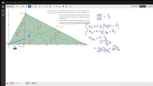 Given a triangle, its medians, and a line passing thru a vertex and one of the medians find an area смотреть онлайн