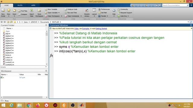 Integral cos(x)*tan(x) di Matlab | Bagian V смотреть онлайн