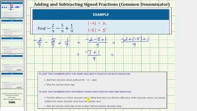 Find the Sum and Difference of Three Signed Fractions (Common Denom) смотреть онлайн