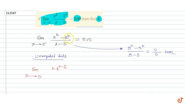 If `lim_(x- gt5) (x^k-5^k)/(x-5)=500` then find `k` смотреть онлайн