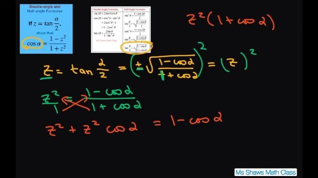 If z = tan a/2 show that cos a = (1-z^2)/(1+z^2). Half Angle Formula смотреть онлайн