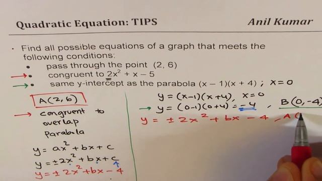 Quadratic Equation congruent to Parabola pass through point with y intercept as another curve смотреть онлайн
