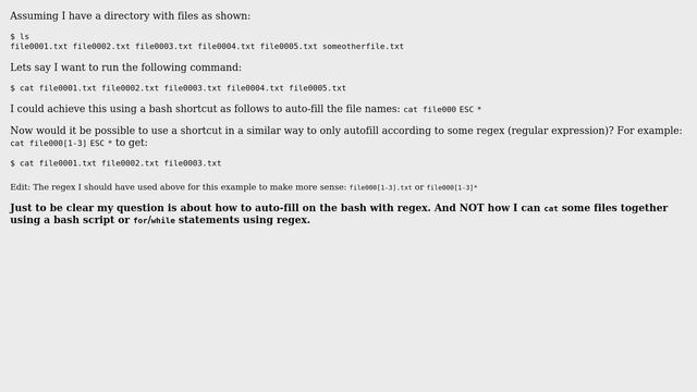 Unix & Linux: Is there a way to use regex expressions to auto-fill filenames in bash? смотреть онлайн