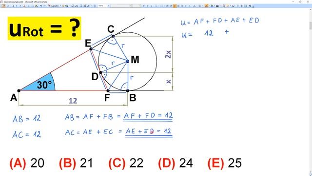 Bestimme den Umfang des Dreiecks AFE | Zusätzlich: Bestimme Radius r und bestimme Abstand x | tan 1 смотреть онлайн