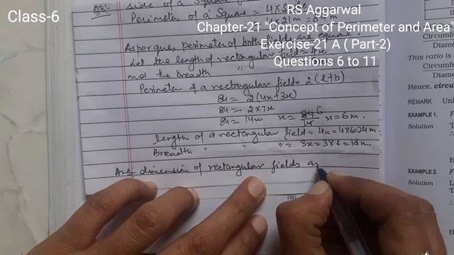Class-6|Chapter-21|"Concept of Perimeter and Area"|RS Aggarwal |Exercise-21A|Questions 6to11| Part- смотреть онлайн