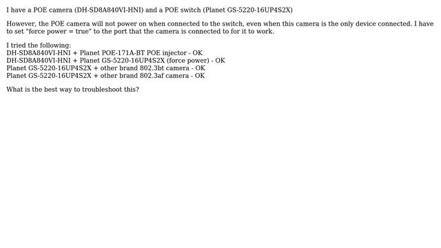 POE camera not working with POE switch (does not power on) смотреть онлайн