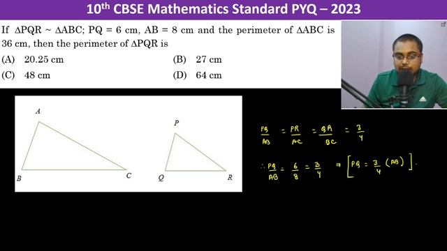 If triangle PQR is similar to triangle ABC, PQ = 6cm, AB = 8cm and the perimeter of triangle ABC смотреть онлайн