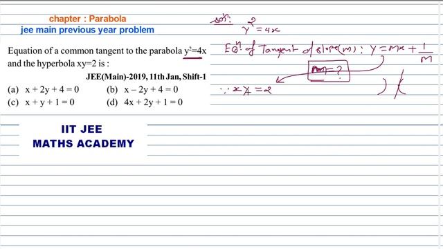 PARABOLA | JEE MAIN 2019 | 11 JANUARY | SHIFT 1 | RS SIR | JEE MAIN PREVIOUS YEAR PROBLEM смотреть онлайн
