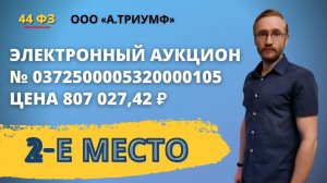 Участие в электронном аукционе на площадке ТЭК ТОРГ. Участник ООО А.ТРИУМФ № 0372500005320000105.