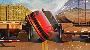 Опасное вождение и крутые ДТП с фурами  3 часть [BeamNG.Drive]