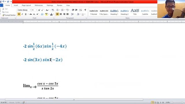 Lim x mendekati 0 dari (cos x - cos 5x) per (x tan 2x) sama dengan .... смотреть онлайн