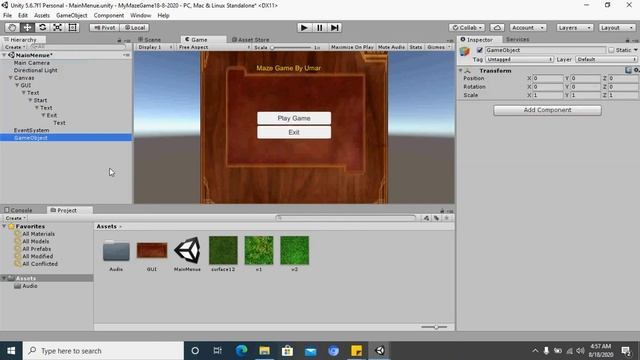 Maze Game in Unity 3D |Part One Main Menu GUI смотреть онлайн