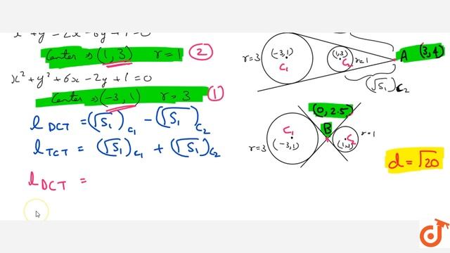 Find all the common tangent to the circles `x^2+y^2-2x-6y+9=0` and `x^2+y^2+6x-2y+1=0 смотреть онлайн