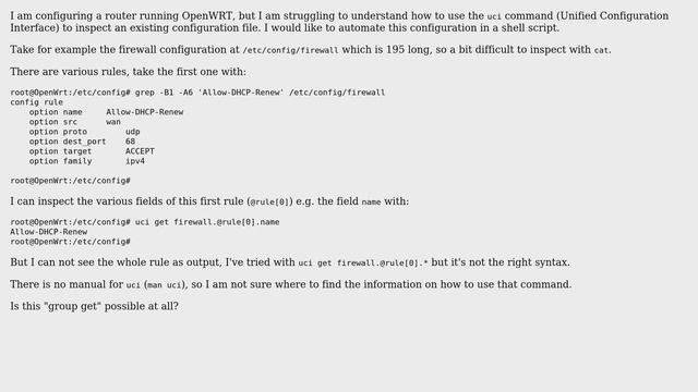 Unix & Linux: How to get all the configuration options with the uci command in OpenWRT? смотреть онлайн