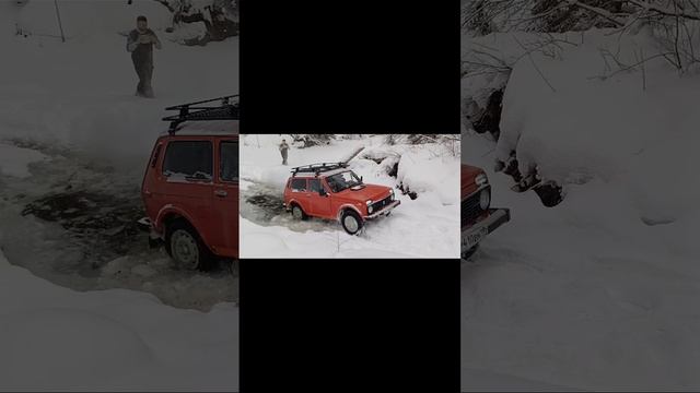 НИВА по речке в снег по льду