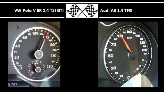 VW Polo V 6R 1.4 TSI GTI VS. Audi A3 1.4 TFSI - Acceleration 0-100km/h смотреть онлайн