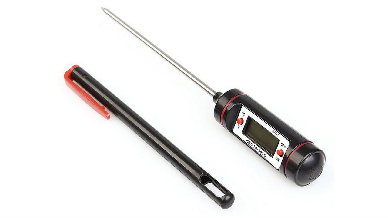 Электронный термометр с металлическим щупом. смотреть онлайн