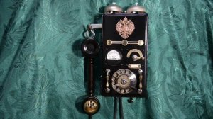 Стационарный ретро-футуристический телефон с гербом Российской Империи. Стимпанк