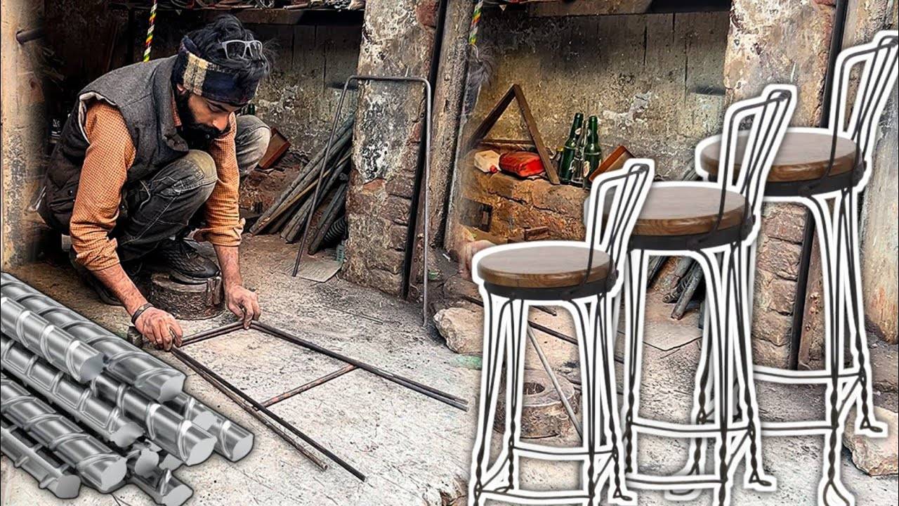 Изготовление красивых стульев и мебели из стальных прутьев умелым молодым человеком смотреть онлайн