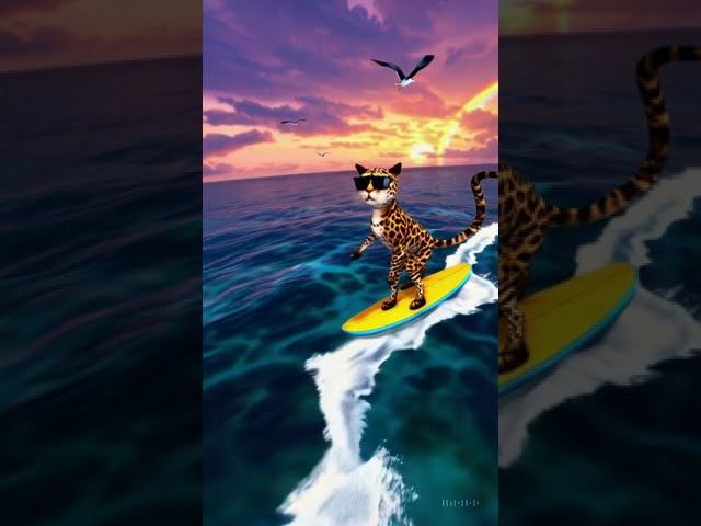 Leopard Cat Surfing at Sunset | Tropical Adventure смотреть онлайн