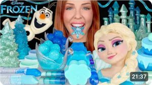 ASMR MUKBANG, замороженный десерт Blue Teal, конфетный замок Эльзы, торт Олафа, съедобная снежинка,