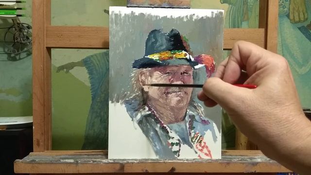 Портрет старого гуцула. Быстрый эскиз маслом. смотреть онлайн