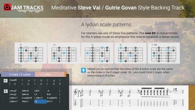 Dreamy STEVE VAI & GUTHRIE GOVAN Style Backing Track E LYDIAN & A LYDIAN
