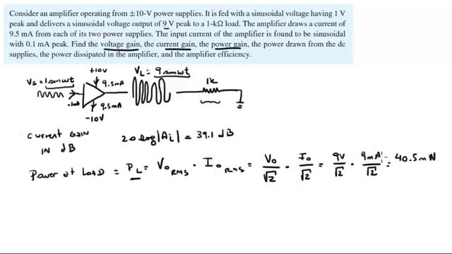 Find the voltage, current and power gain, power drawn, power dissipated, and efficiency смотреть онлайн