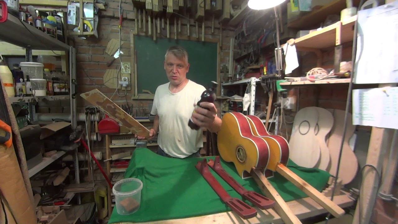 Покраска гитары, спиртовая и водная морилка по дереву, бейц. смотреть онлайн