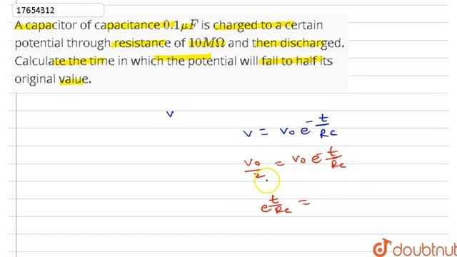 A capacitor of capacitance 0.1 muF is charged to a certain potential through resistance of 10 M ... смотреть онлайн