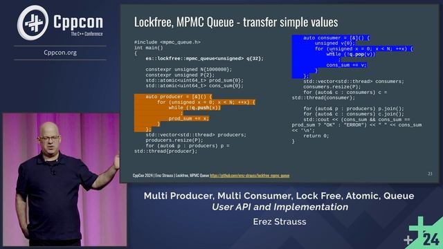 User API & C++ Implementation of a Multi Producer, Multi Consumer, Lock Free, Atomic Queue - CppCon смотреть онлайн