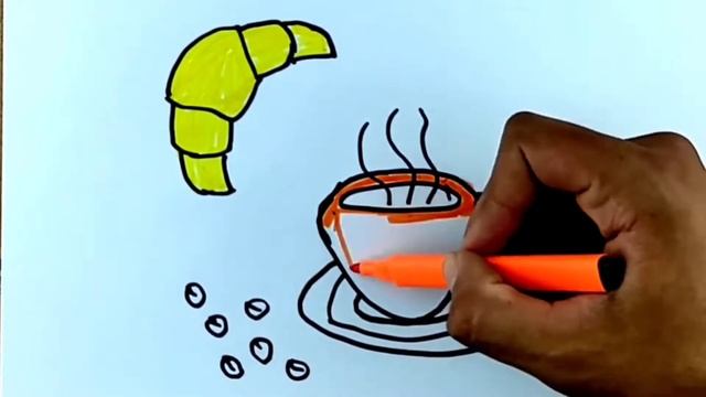 Draw a Croissant and a Cup of Coffee Cafe y Pan brauðhorn bolla Круассан и Кофе #coffee #drawing смотреть онлайн