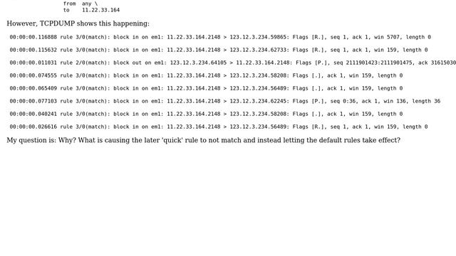 FreeBSD-12.0 PF firewall default rule is blocking when more specific rule allowing is ignored смотреть онлайн