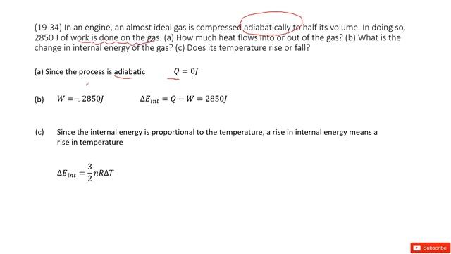 (19-34) In an engine, an almost ideal gas is compressed adiabatically to half its volume. In doing смотреть онлайн