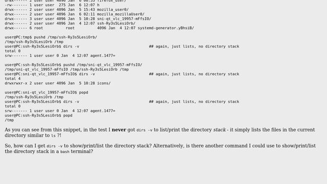 Unix & Linux: dirs -v does not list the directory stack? смотреть онлайн