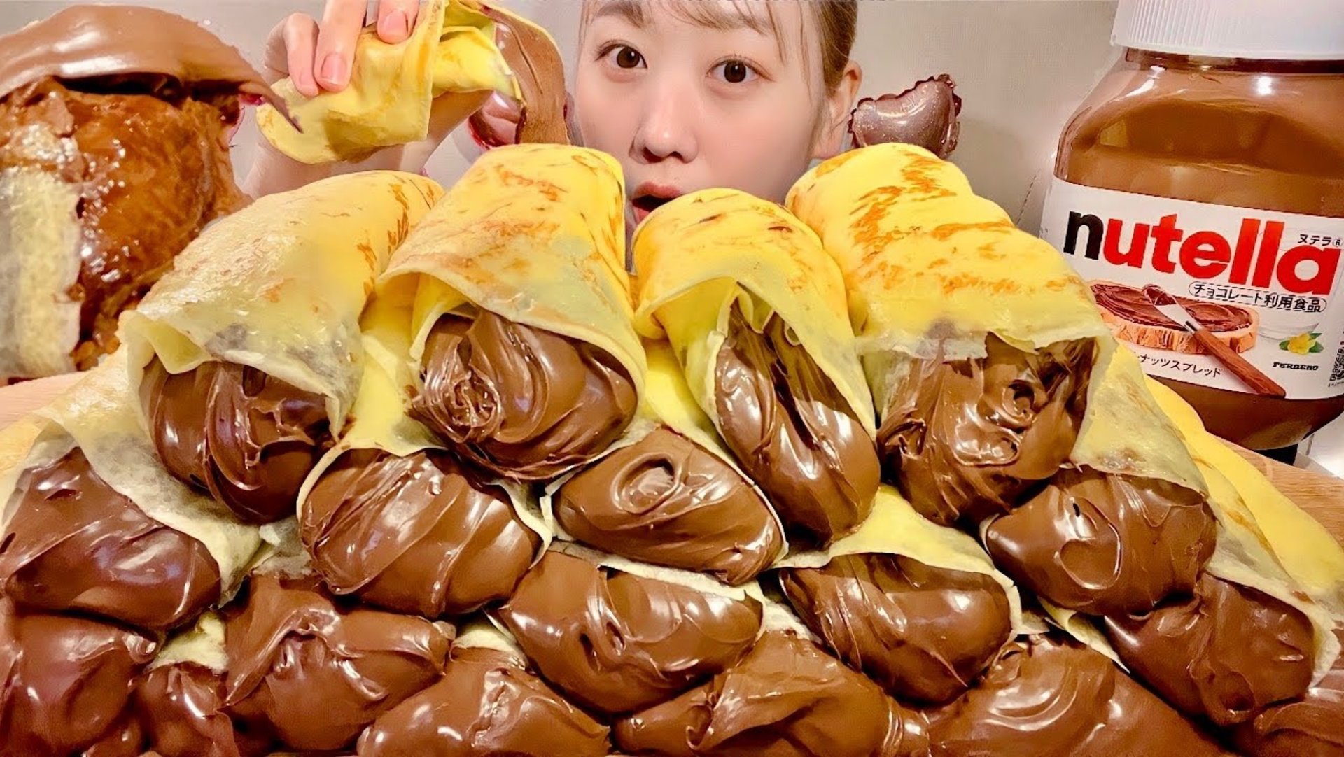 ASMR Nutella Chocolate Crepe Rolls【Mukbang/ Eating Sounds】