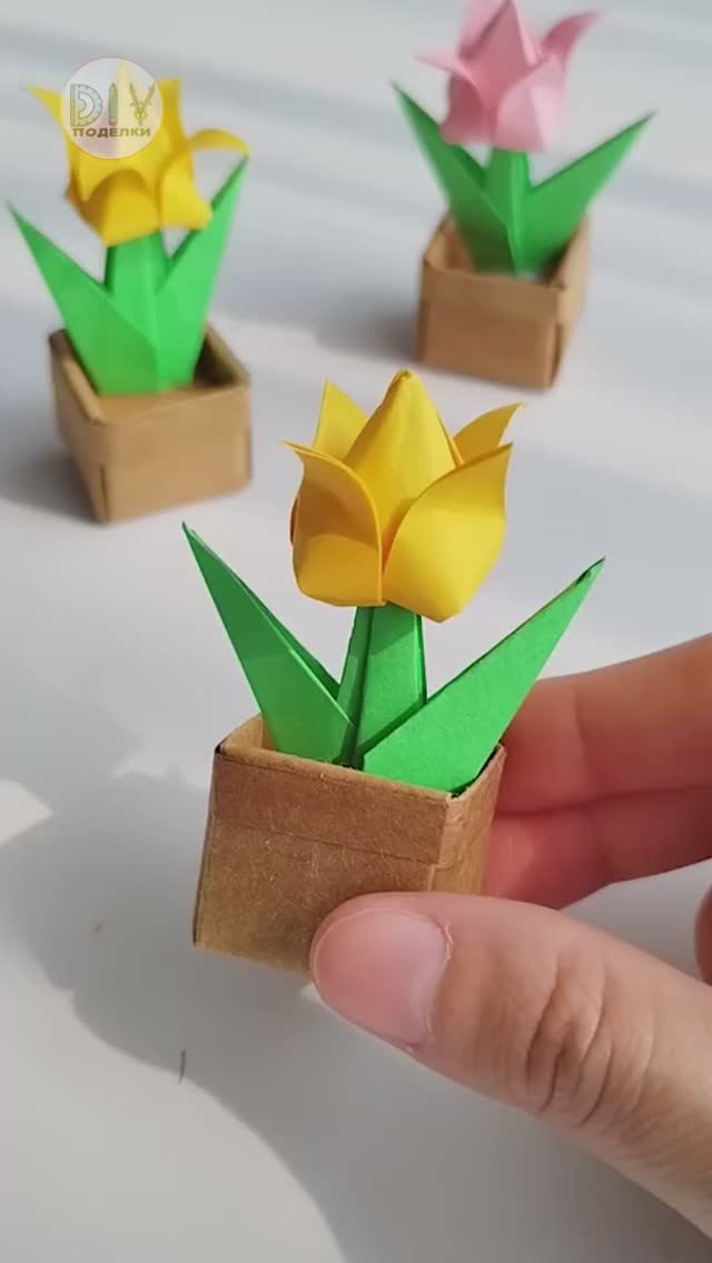 Тюльпан в горшке из бумаги. Цветы оригами смотреть онлайн