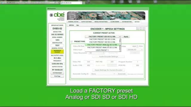 ABE DME5010 (MPEG-4 encoder + DVB modulator) GUI смотреть онлайн