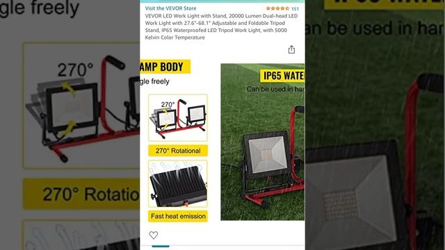 25 % off VEVOR LED Work Light with Stand, 20000 Lumen Dual-head LED Work Light смотреть онлайн