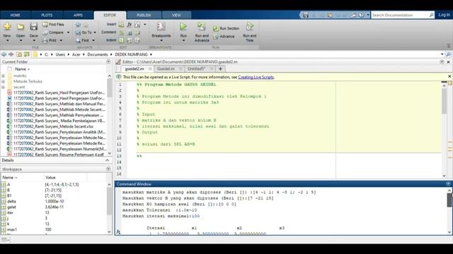 METODE GAUSS SEIDEL (MATHLAB) смотреть онлайн