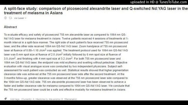 Melasma : Picosecond alexandrite laser OR Q-switched Nd:YAG laser смотреть онлайн