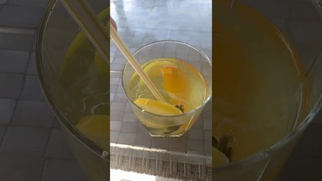 коктейль в жару(апельсин, лимон, мята, лёд)