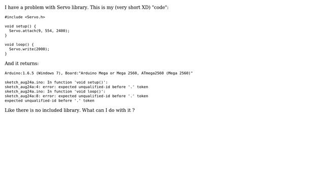 Arduino: Arduino Servo.h library returns error in compilation смотреть онлайн