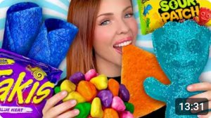 ASMR MUKBANG, самая большая в мире желейная конфета, Giant Sour Patch Kids, Blue Takis, Nerds Cluste
