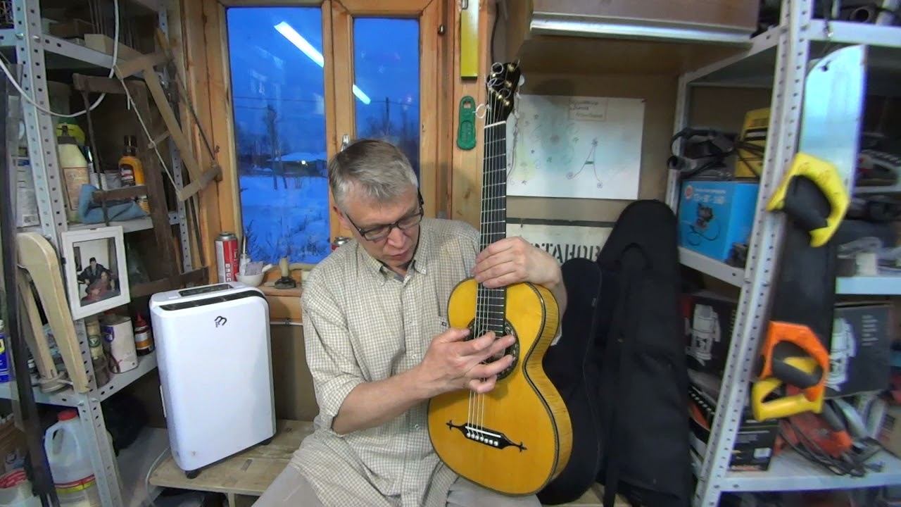 Реплика семиструнной гитары Краснощёкова 1875 г. работы мастера Антона Юрьевича Хорина из Порожков. смотреть онлайн