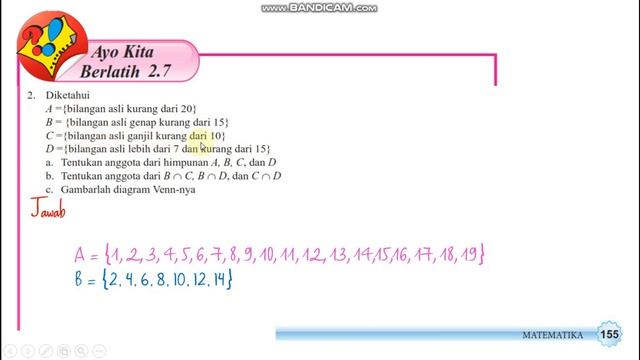 HIMPUNAN AYO KITA BERLATIH 2 7 HALAMAN 155 MATEMATIKA KELAS 7 смотреть онлайн