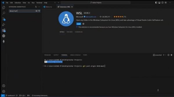How to install WSL extension into Visual Studio Code.