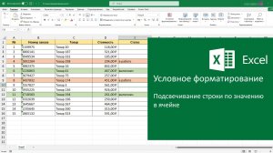 Условное форматирование. Подсвечивание строки по значению в ячейке